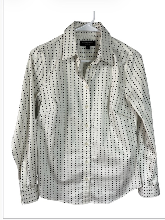 Banana Republic Tops - NWOT Banana Republic Tailored Fit White Black Square Print Button Down Shirt 4